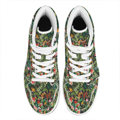 Tropical Patchwork Pattern Print High Top Leather Sneakers