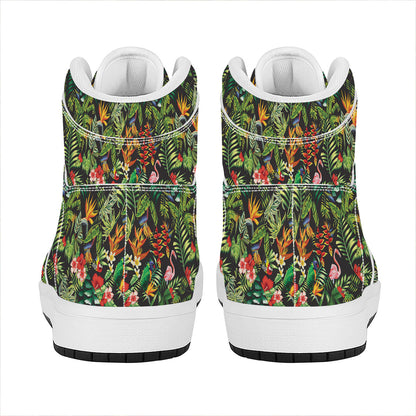 Tropical Patchwork Pattern Print High Top Leather Sneakers