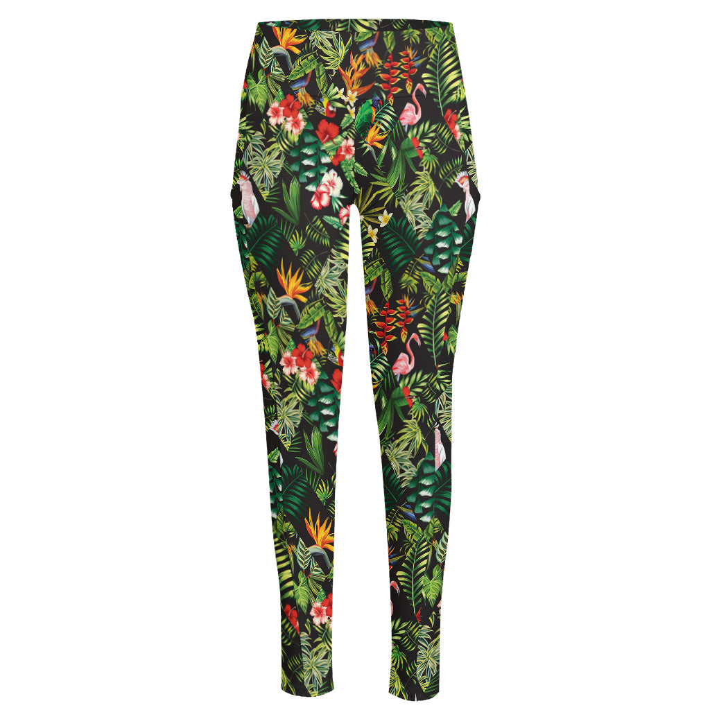 Tropical Patchwork Pattern Print High-Waisted Pocket Leggings