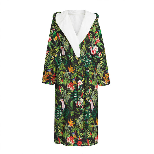 Tropical Patchwork Pattern Print Hooded Bathrobe