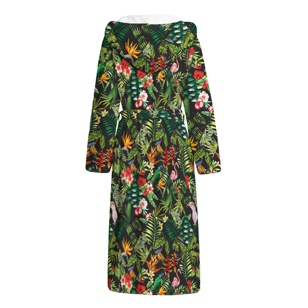 Tropical Patchwork Pattern Print Hooded Bathrobe