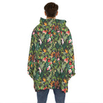 Tropical Patchwork Pattern Print Hoodie Blanket