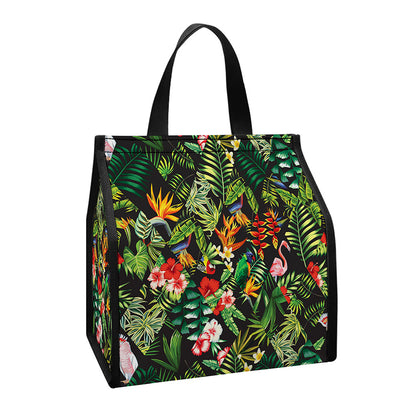 Tropical Patchwork Pattern Print Insulated Lunch Tote