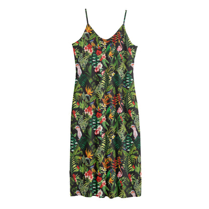 Tropical Patchwork Pattern Print Jersey Midi Cami Dress