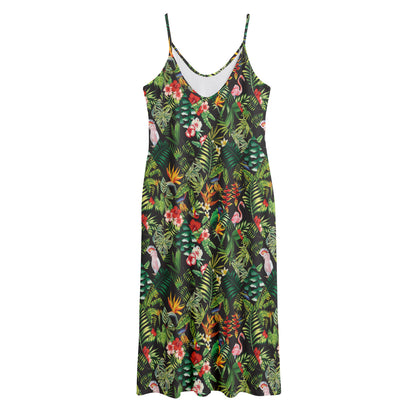 Tropical Patchwork Pattern Print Jersey Midi Cami Dress