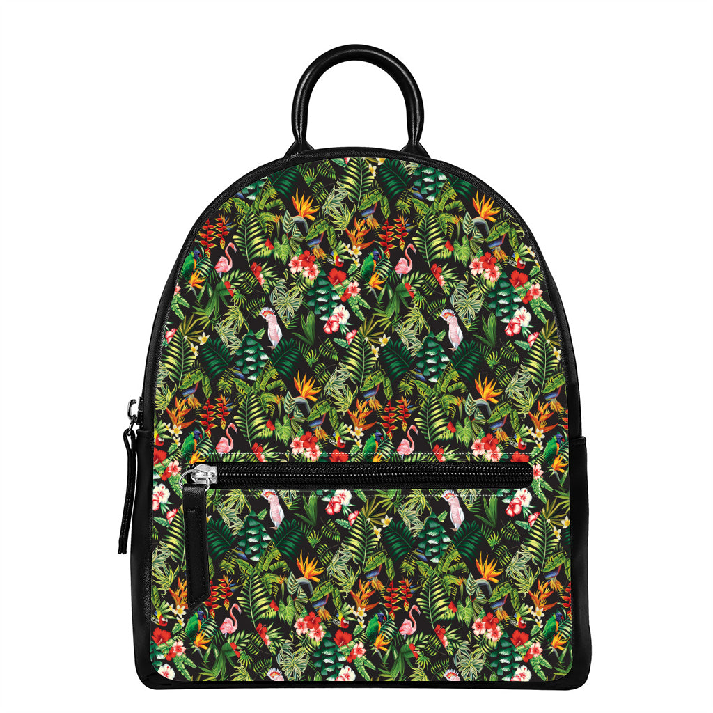 Tropical Patchwork Pattern Print Leather Backpack
