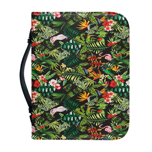 Tropical Patchwork Pattern Print Leather Bible Cover