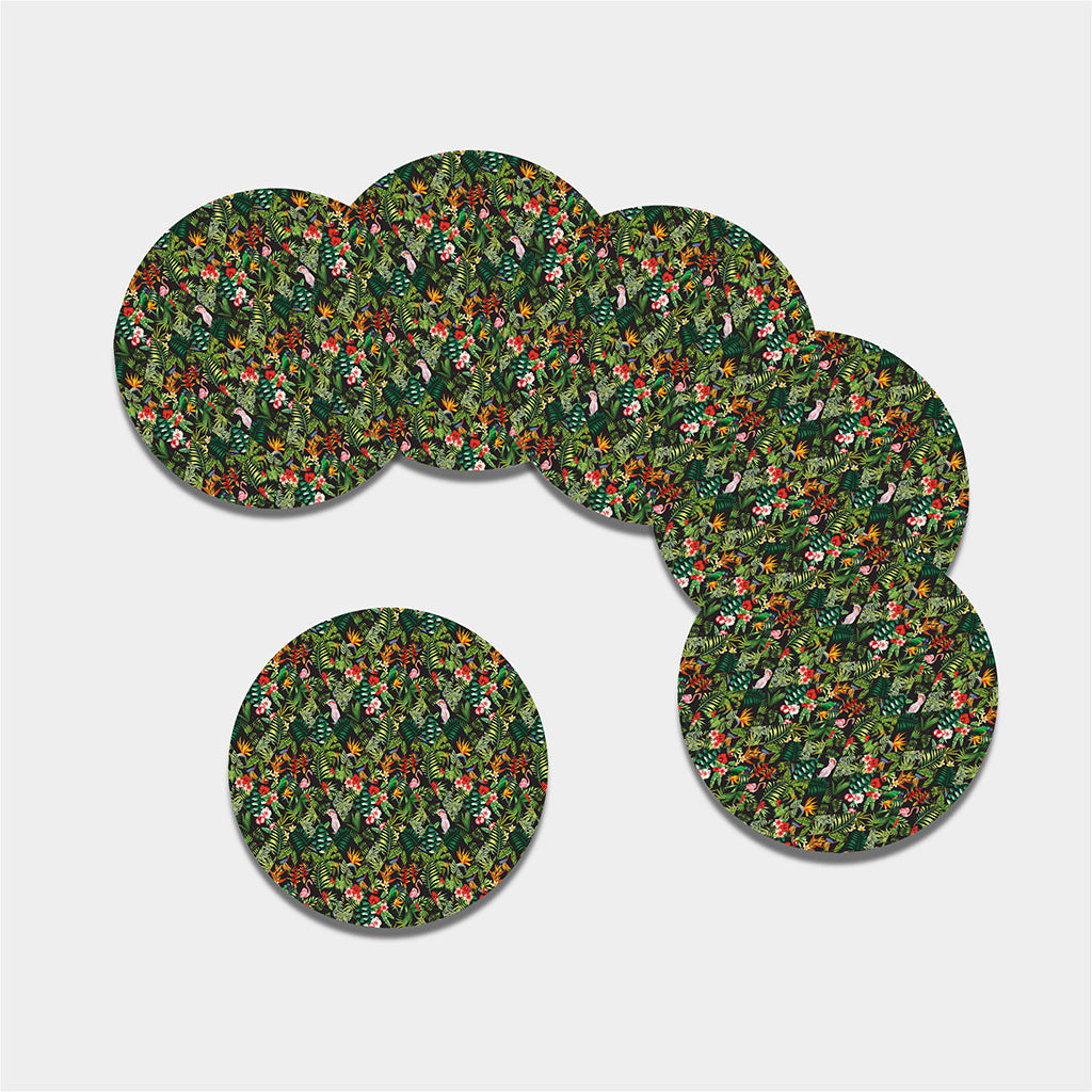 Tropical Patchwork Pattern Print Leather Coaster Set