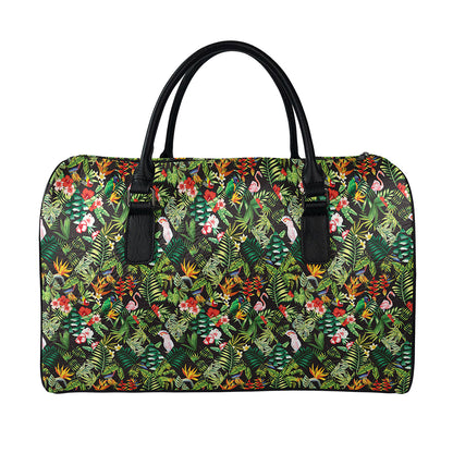 Tropical Patchwork Pattern Print Leather Duffle Bag
