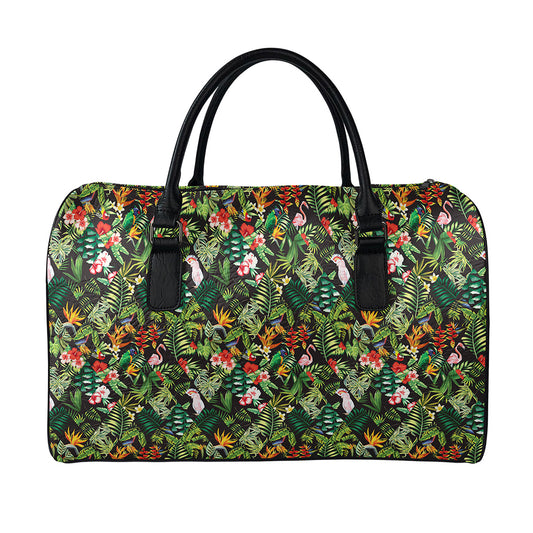 Tropical Patchwork Pattern Print Leather Duffle Bag