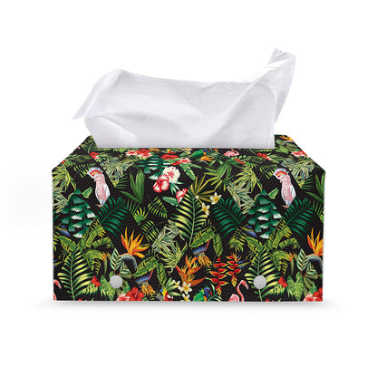 Tropical Patchwork Pattern Print Leather Tissue Box Cover