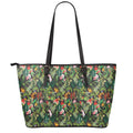 Tropical Patchwork Pattern Print Leather Tote Bag With Zipper