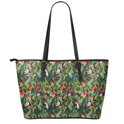 Tropical Patchwork Pattern Print Leather Tote Bag