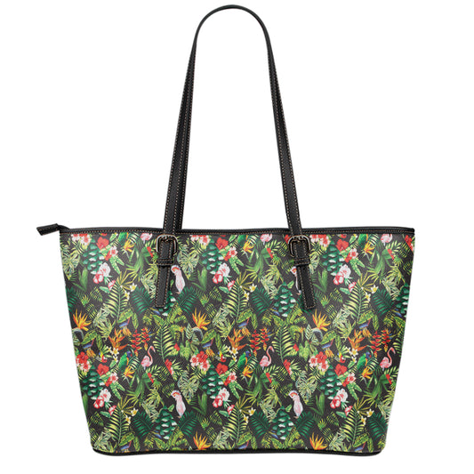 Tropical Patchwork Pattern Print Leather Tote Bag