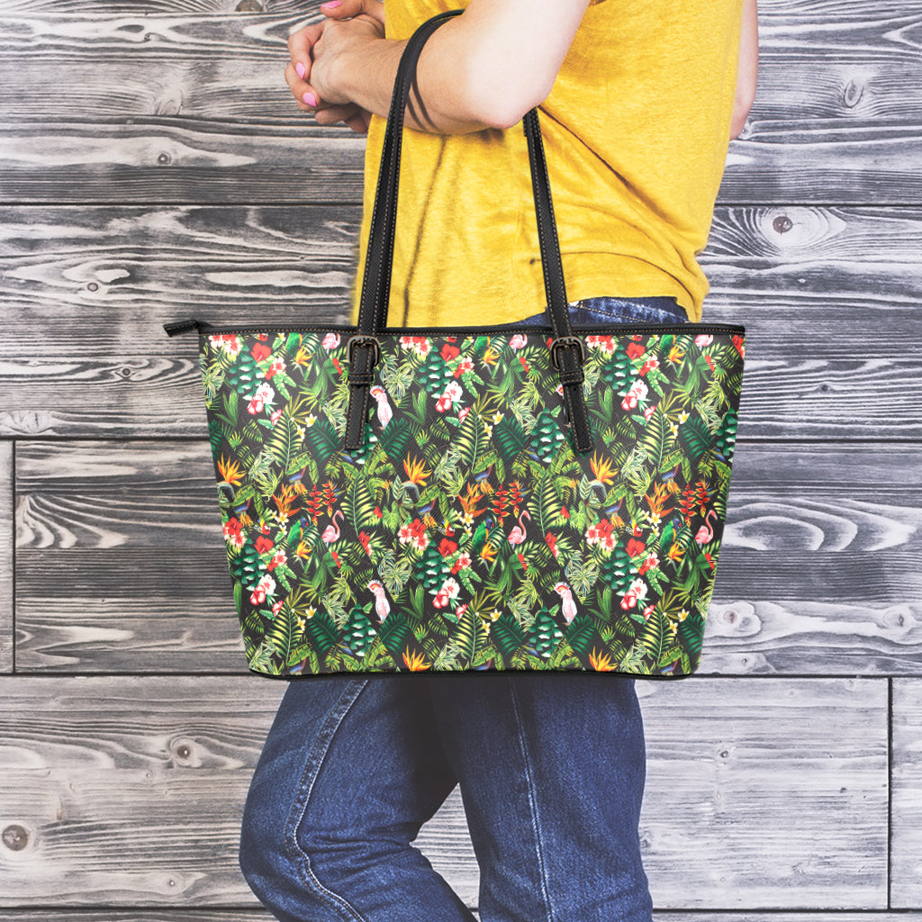 Tropical Patchwork Pattern Print Leather Tote Bag