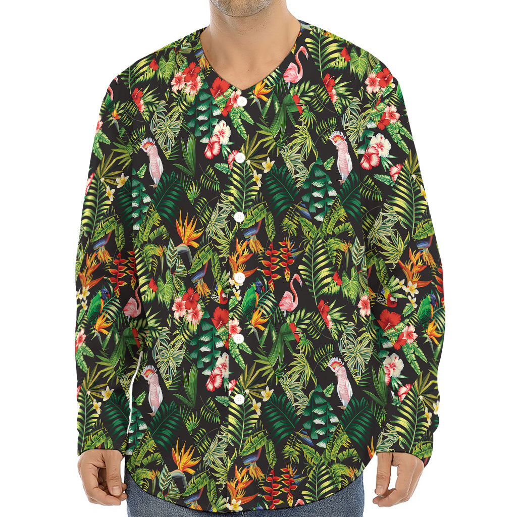 Tropical Patchwork Pattern Print Long Sleeve Baseball Jersey