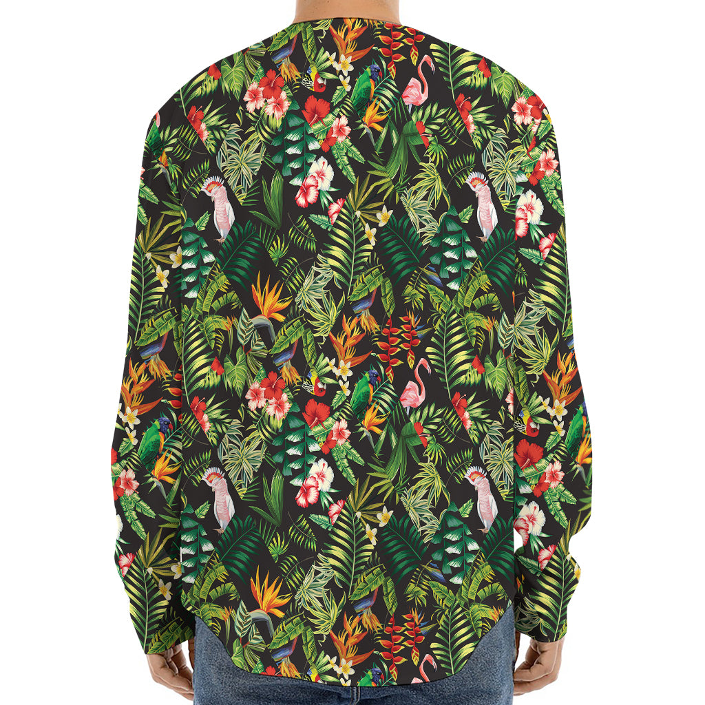 Tropical Patchwork Pattern Print Long Sleeve Baseball Jersey