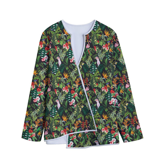 Tropical Patchwork Pattern Print Long Sleeve Short Coat