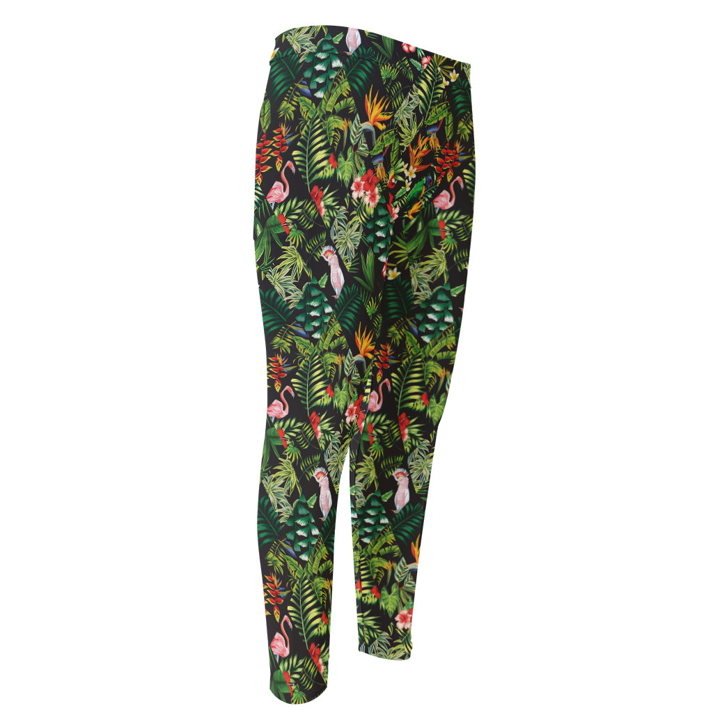 Tropical Patchwork Pattern Print Men's Compression Pants