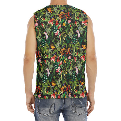 Tropical Patchwork Pattern Print Men's Fitness Tank Top