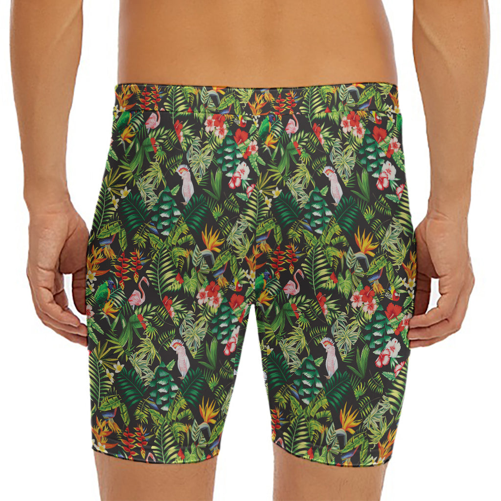 Tropical Patchwork Pattern Print Men's Long Boxer Briefs