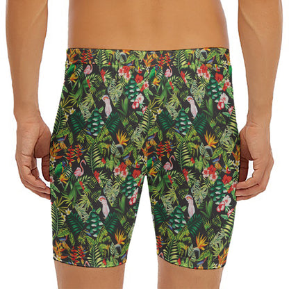 Tropical Patchwork Pattern Print Men's Long Boxer Briefs