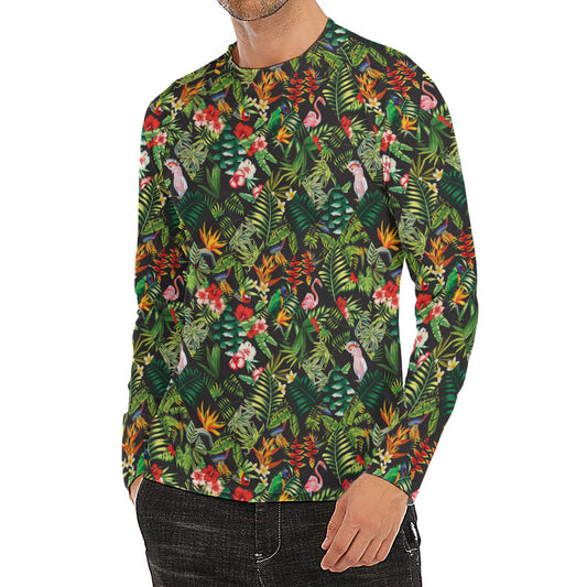 Tropical Patchwork Pattern Print Men's Long Sleeve Rash Guard