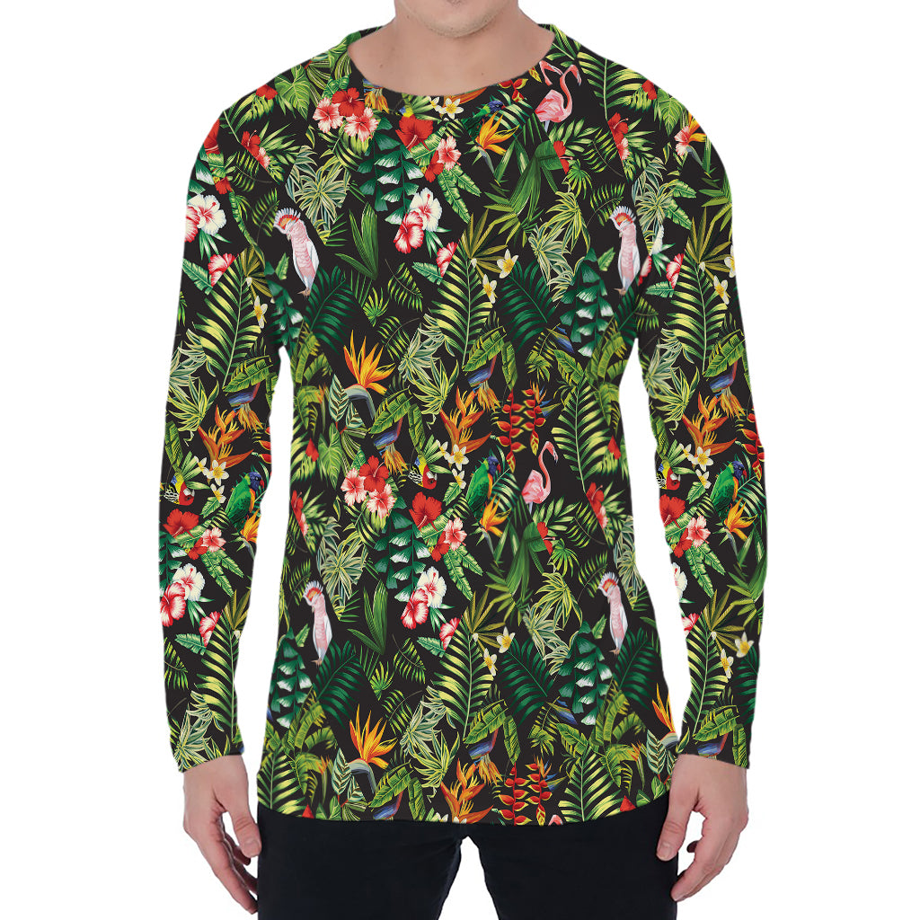 Tropical Patchwork Pattern Print Men's Long Sleeve T-Shirt