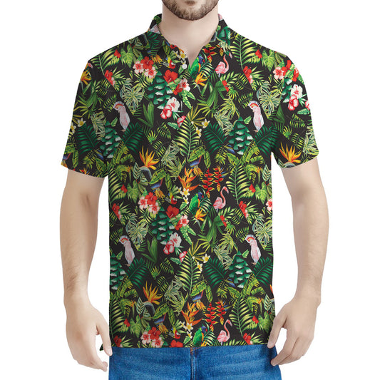 Tropical Patchwork Pattern Print Men's Polo Shirt