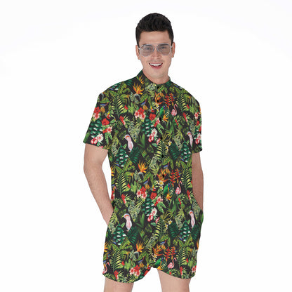 Tropical Patchwork Pattern Print Men's Rompers