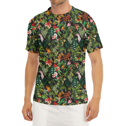 Tropical Patchwork Pattern Print Men's Short Sleeve Rash Guard