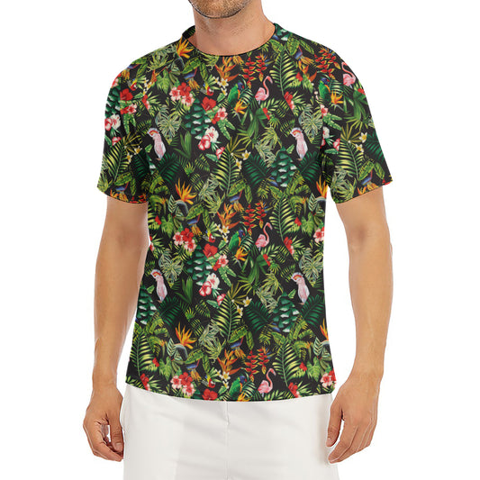 Tropical Patchwork Pattern Print Men's Short Sleeve Rash Guard