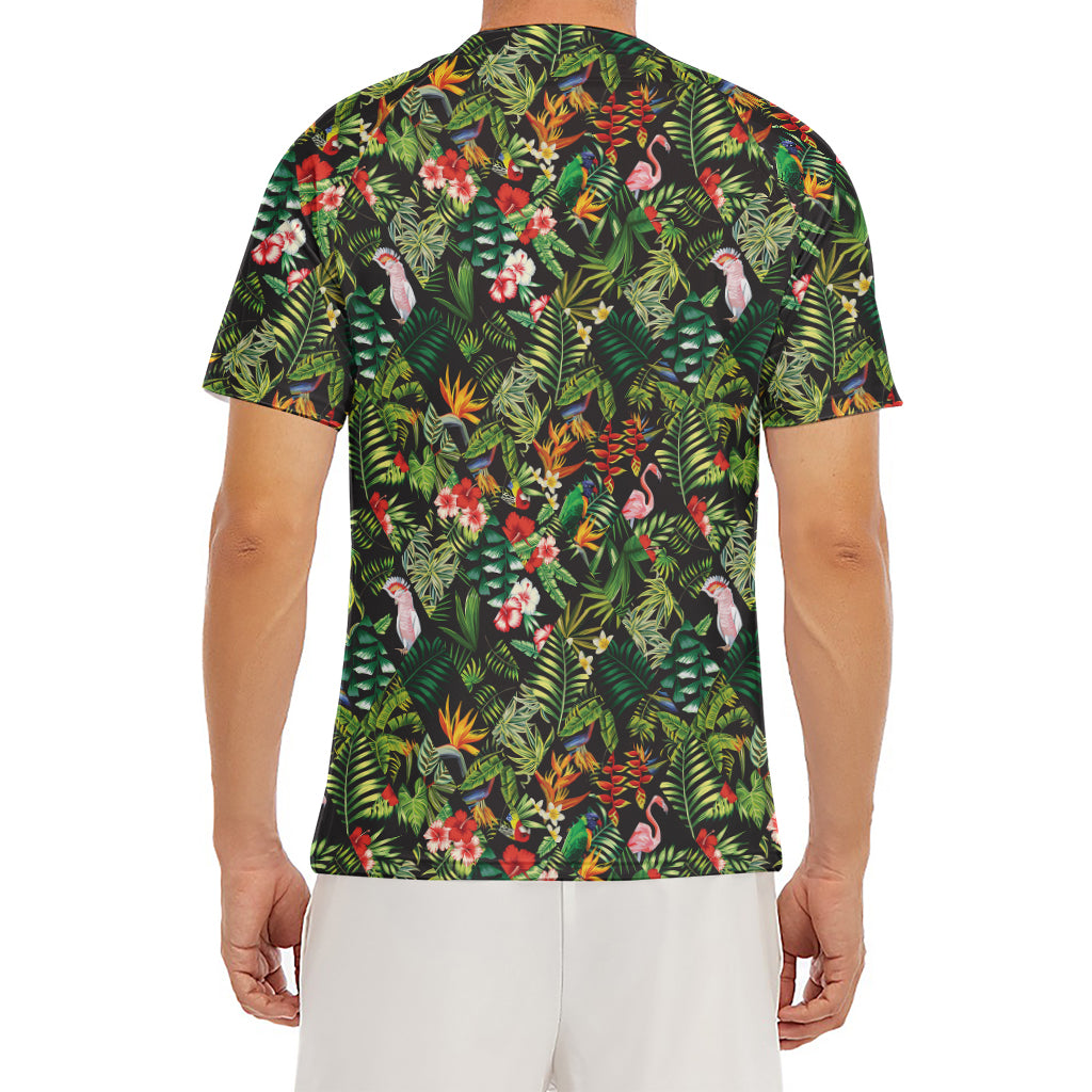 Tropical Patchwork Pattern Print Men's Short Sleeve Rash Guard