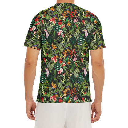 Tropical Patchwork Pattern Print Men's Short Sleeve Rash Guard