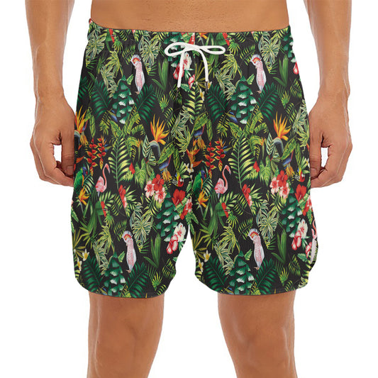Tropical Patchwork Pattern Print Men's Split Running Shorts