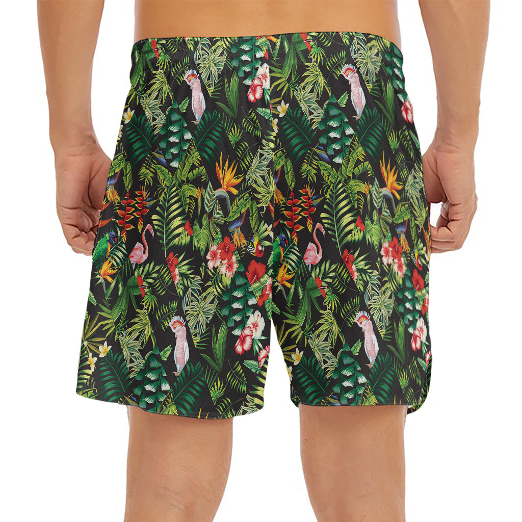 Tropical Patchwork Pattern Print Men's Split Running Shorts