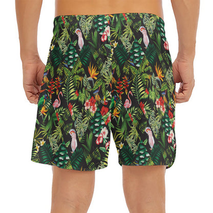 Tropical Patchwork Pattern Print Men's Split Running Shorts