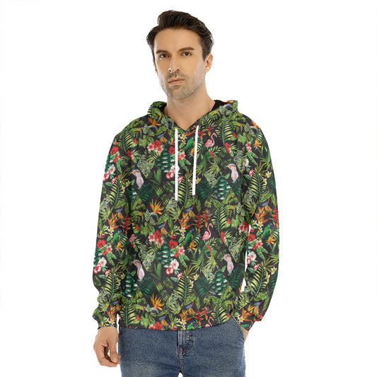 Tropical Patchwork Pattern Print Men's Velvet Pullover Hoodie