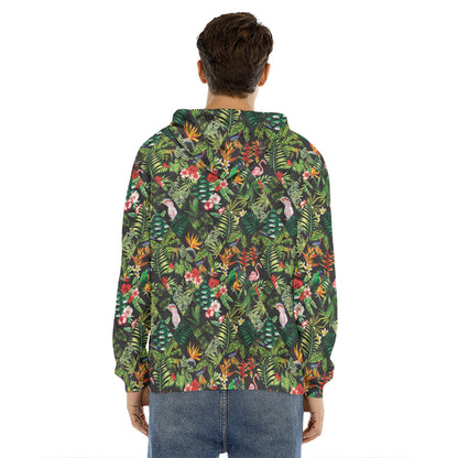 Tropical Patchwork Pattern Print Men's Velvet Pullover Hoodie