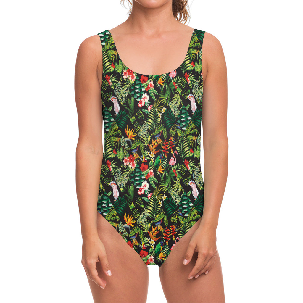 Tropical Patchwork Pattern Print One Piece Swimsuit
