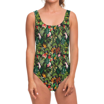 Tropical Patchwork Pattern Print One Piece Swimsuit
