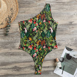 Tropical Patchwork Pattern Print One Shoulder Bodysuit