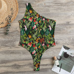Tropical Patchwork Pattern Print One Shoulder Bodysuit
