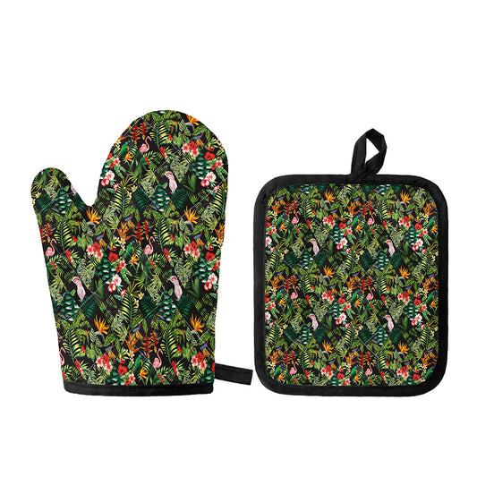Tropical Patchwork Pattern Print Oven Mitt And Pot Holder Set