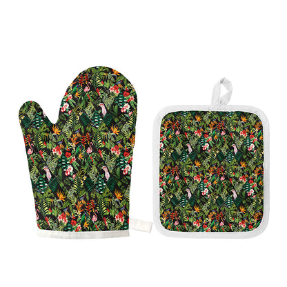 Tropical Patchwork Pattern Print Oven Mitt And Pot Holder Set
