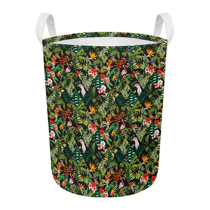 Tropical Patchwork Pattern Print Round Laundry Basket