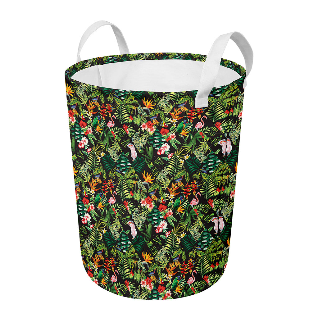 Tropical Patchwork Pattern Print Round Laundry Basket