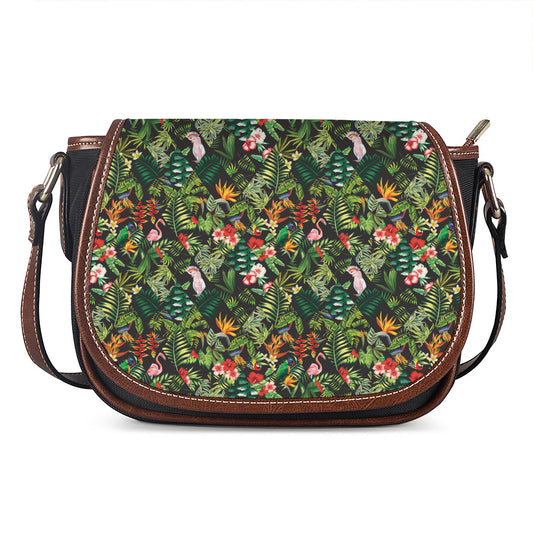 Tropical Patchwork Pattern Print Saddle Bag