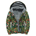 Tropical Patchwork Pattern Print Sherpa Lined Zip Up Hoodie