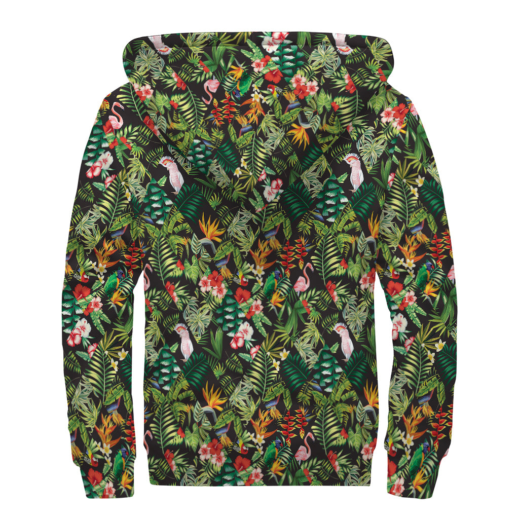 Tropical Patchwork Pattern Print Sherpa Lined Zip Up Hoodie